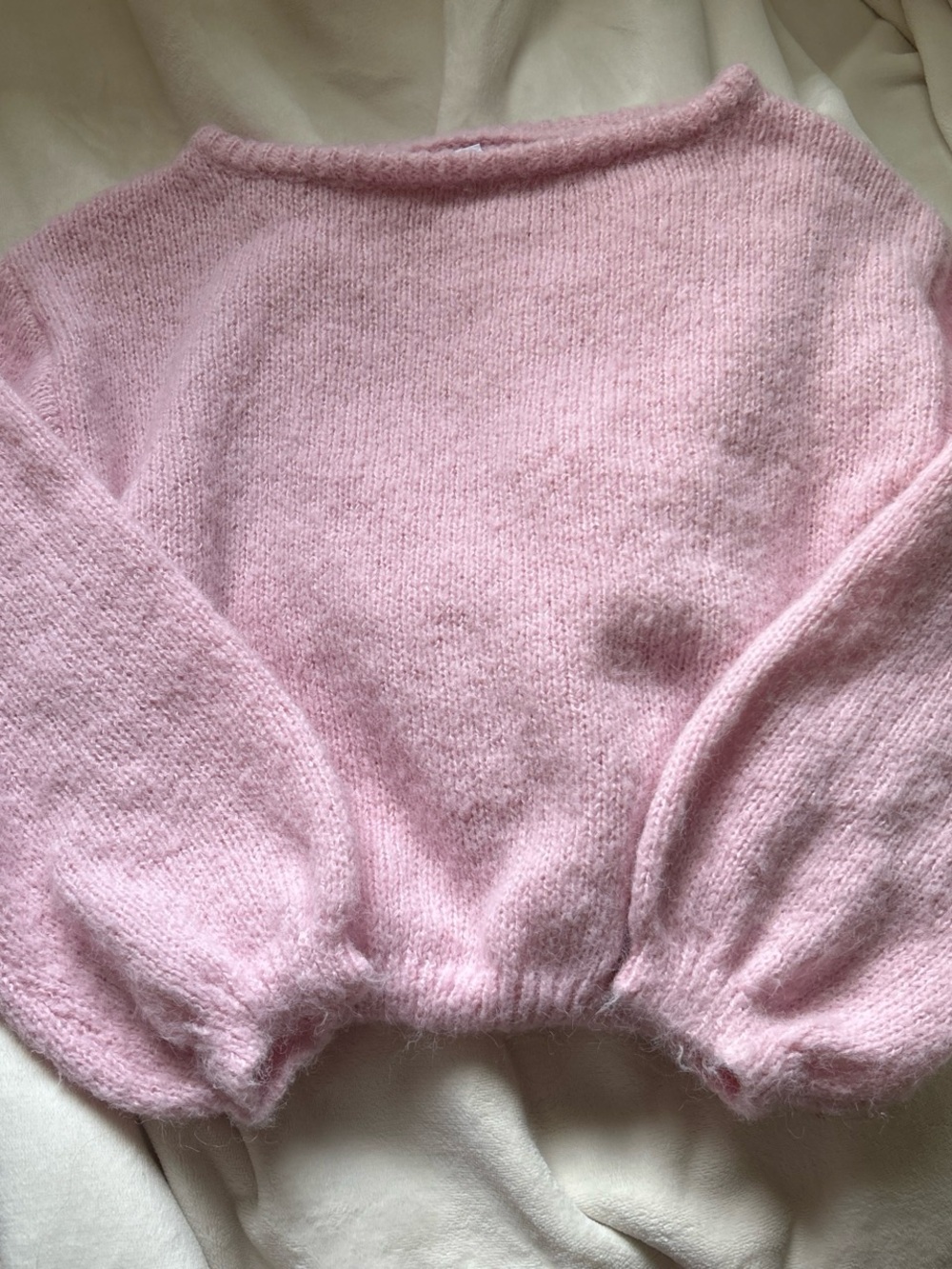 Garage Light Pink Crewneck Fuzzy Knit Sweater